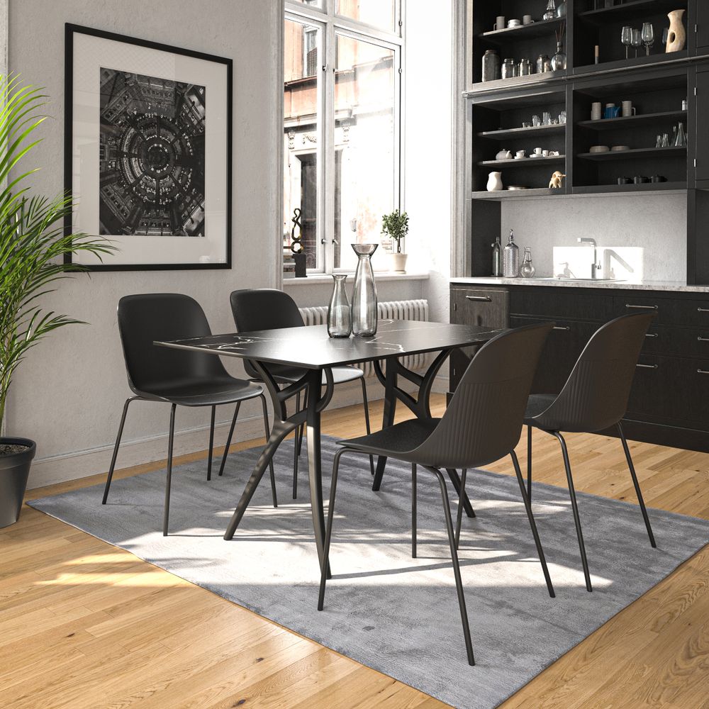 Ivy-L Rectangle Table. black legs 120x77cm black marble