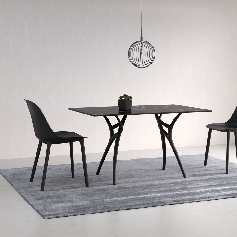 Ivy-L Rectangle Table. black legs 120x77cm black marble